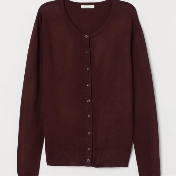 H&M Sweaters Hm Fine Knit Basic Cardigan Burgundy Xs Poshmark